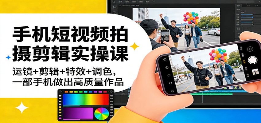 手机短视频拍摄剪辑实操课:运镜+剪辑+特效+调色,一部手机做出高质量作品-小艾项目网