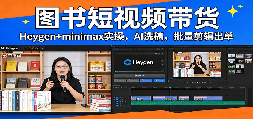 图书短视频带货：Heygen+minimax实操，AI洗稿 ，批量剪辑出单-星火轻创
