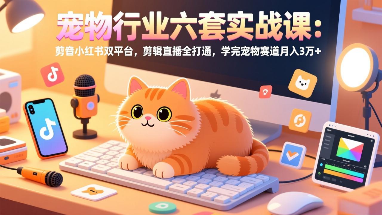 宠物行业六套实战课：抖音小红书双平台，剪辑直播全打通，学完宠物赛道月入3万+-星火轻创
