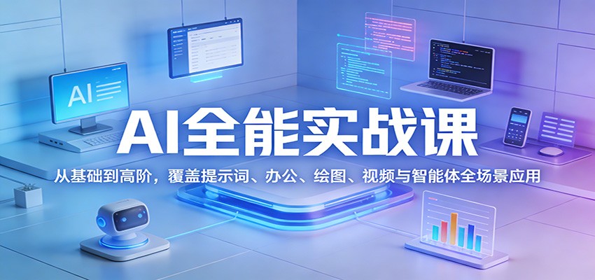 AI全能实战课：从基础到高阶，覆盖提示词、办公、绘图、视频与智能体全场景应用-小艾项目网