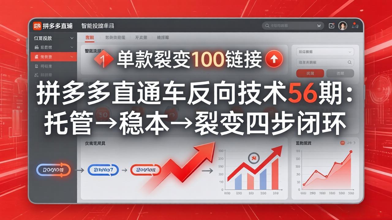 拼多多直通车反向技术56期：托管→稳本→裂变四步闭环，单款裂变100链接抢占核心流量-小艾项目网