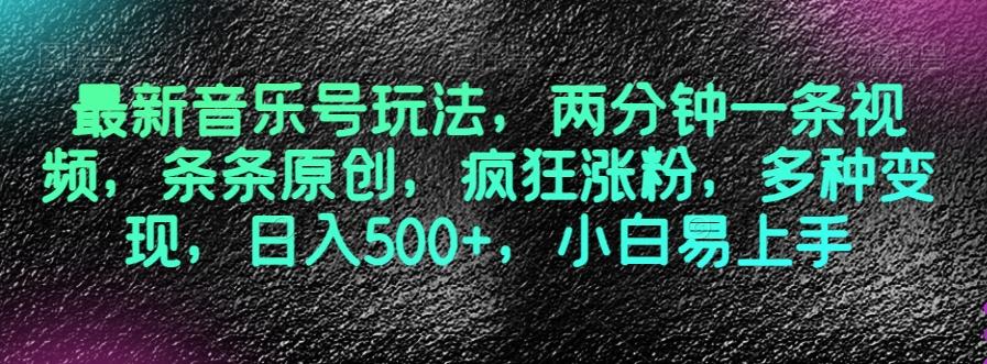 最新音乐号玩法，两分钟一条视频，条条原创，疯狂涨粉，多种变现，日入500+，小白易上手【揭秘】-星火轻创