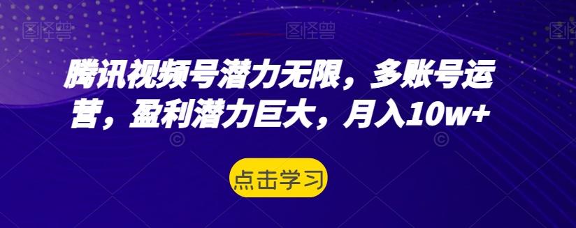 腾讯视频号潜力无限，多账号运营，盈利潜力巨大，月入10w+-星火轻创