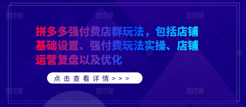 拼多多强付费店群玩法，包括店铺基础设置、强付费玩法实操、店铺运营复盘以及优化-星火轻创