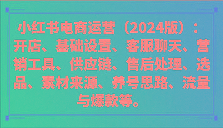 小红书电商运营(2024版)：开店、设置、供应链、选品、素材、养号、流量与爆款等-星火轻创