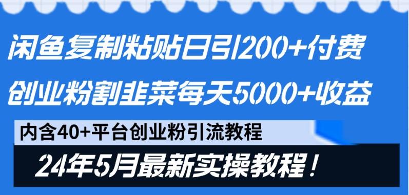 闲鱼复制粘贴日引200+付费创业粉，24年5月最新方法！割韭菜日稳定5000+收益-星火轻创