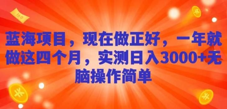 蓝海项目，现在做正好，一年就做这4个月，实测日入3000+，无脑简单操作！-星火轻创