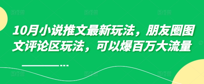 10月小说推文最新玩法，朋友圈图文评论区玩法，可以爆百万大流量 -星火轻创
