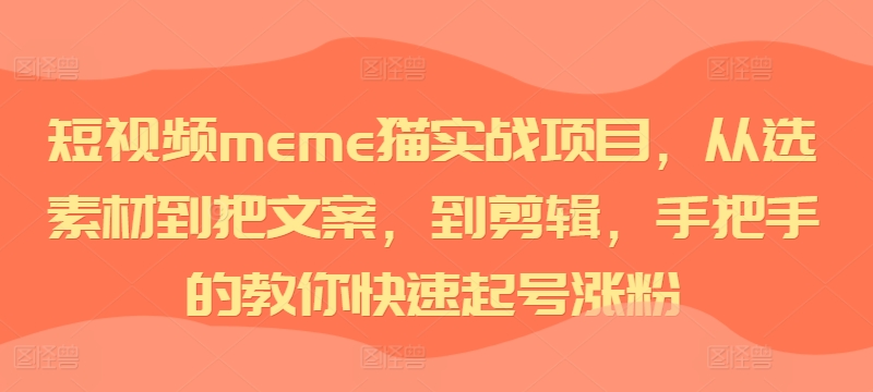 短视频meme猫实战项目，从选素材到把文案，到剪辑，手把手的教你快速起号涨粉-星火轻创