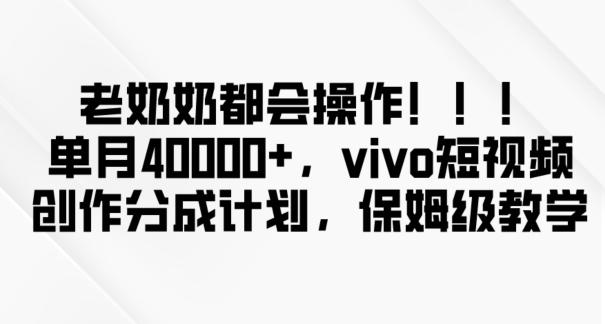 老奶奶都会操作，新平台无脑操作，单月40000+，vivo短视频创作分成计划【揭秘】-星火轻创