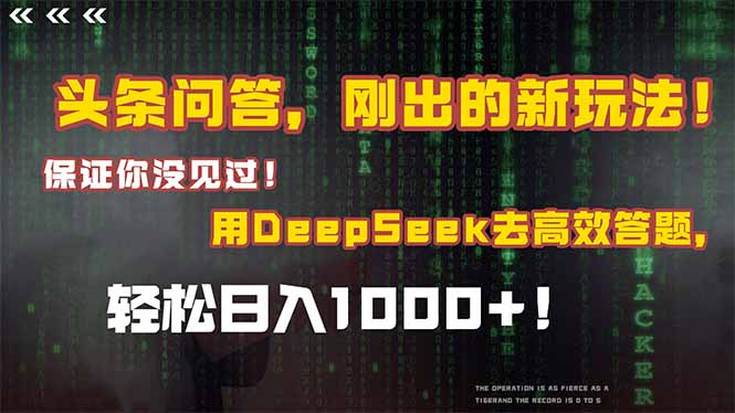 头条问答，刚出的新玩法！保证你没见过！结合Deepseek高效答题，日入1000+-星火轻创