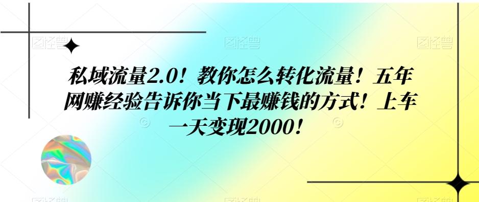 私域流量2.0！教你怎么转化流量！五年网赚经验告诉你当下最赚钱的方式！上车一天变现2000！-星火轻创