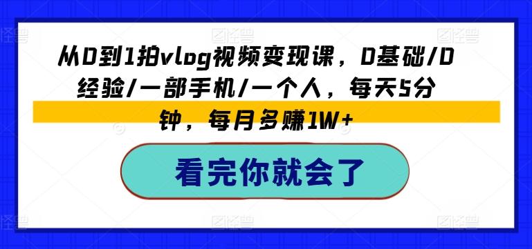从0到1拍vlog视频变现课，0基础/0经验/一部手机/一个人，每天5分钟，每月多赚1W+-星火轻创