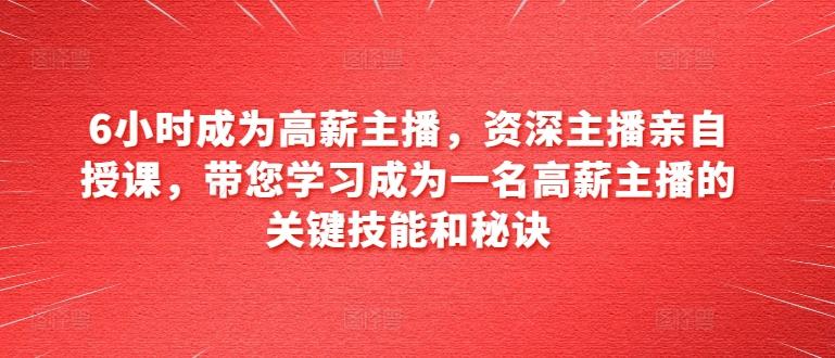 6小时成为高薪主播，资深主播亲自授课，带您学习成为一名高薪主播的关键技能和秘诀-星火轻创