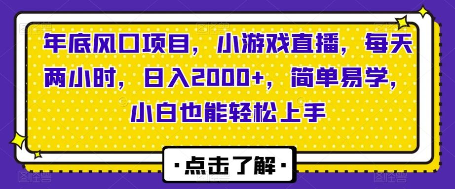 年底风口项目，小游戏直播，每天两小时，日入2000+，简单易学，小白也能轻松上手-星火轻创
