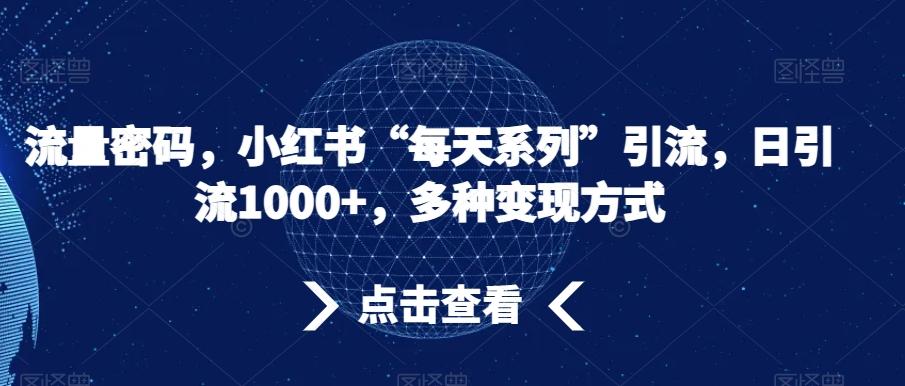流量密码，小红书“每天系列”引流，日引流1000+，多种变现方式【揭秘】-星火轻创