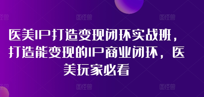 医美IP打造变现闭环实战班，打造能变现的IP商业闭环，医美玩家必看!-星火轻创