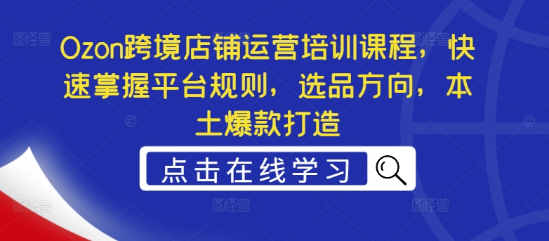 Ozon跨境店铺运营培训课程，快速掌握平台规则，选品方向，本土爆款打造-星火轻创