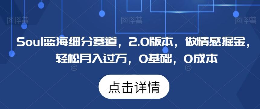 Soul蓝海细分赛道,2.0版本,做情感掘金,轻松月入过万,0基础,0成本