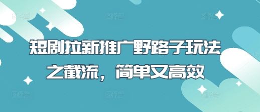 短剧拉新推广野路子玩法之截流，简单又高效-星火轻创