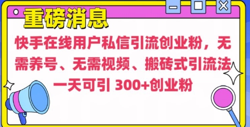 快手最新引流创业粉方法，无需养号、无需视频、搬砖式引流法【揭秘】-星火轻创