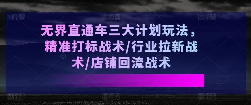 无界直通车三大计划玩法，精准打标战术/行业拉新战术/店铺回流战术-星火轻创