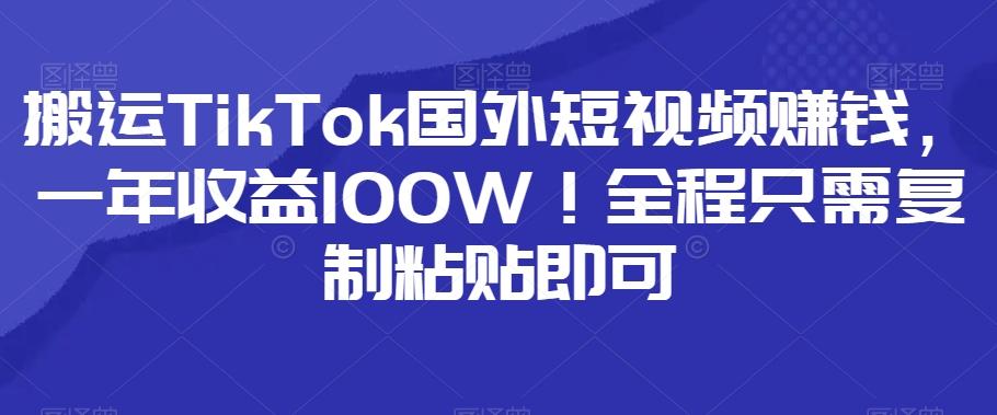 搬运TikTok国外短视频赚钱，一年收益100W！全程只需复制粘贴即可-星火轻创
