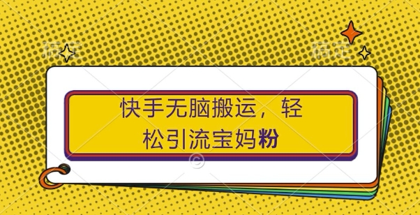 快手无脑搬运,轻松引流宝妈粉,纯小白轻松上手【揭秘】