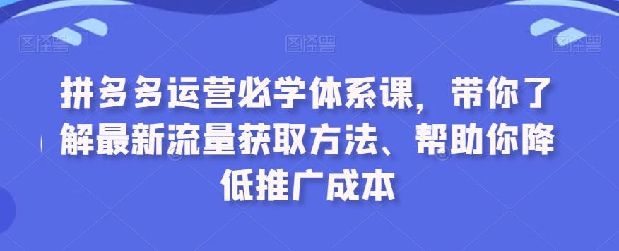 拼多多运营必学体系课，带你了解最新流量获取方法、帮助你降低推广成本-星火轻创