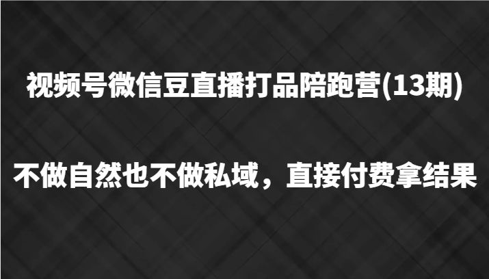 视频号微信豆直播打品陪跑(13期)，不做不自然流不做私域，直接付费拿结果-星火轻创