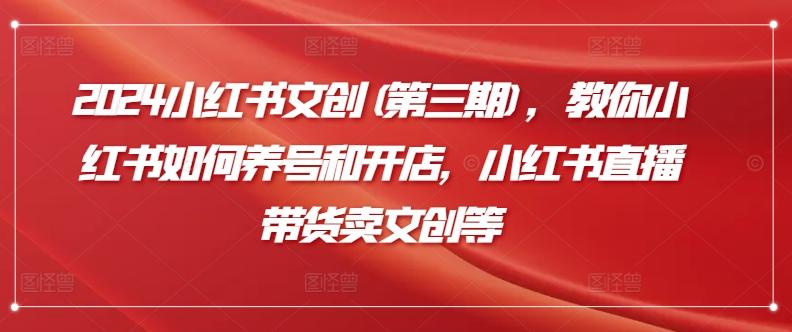 2024小红书文创(第三期),教你小红书如何养号和开店,小红书直播带货卖文创等