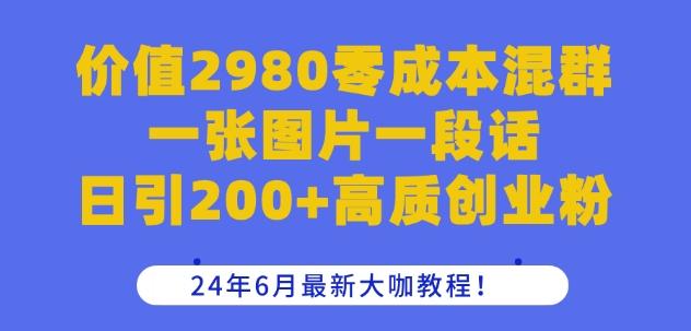 价值2980零成本混群一张图片一段话日引200+高质创业粉，24年6月最新大咖教程【揭秘】-星火轻创