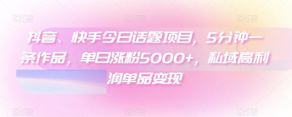 抖音、快手今日话题项目，5分钟一条作品，单日涨粉5000+，私域高利润单品变现-星火轻创
