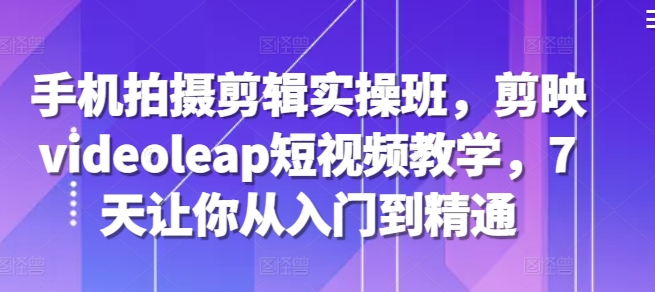手机拍摄剪辑实操班，剪映videoleap短视频教学，7天让你从入门到精通-星火轻创