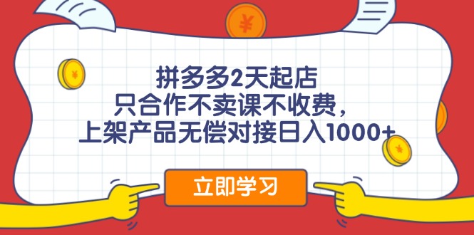 拼多多2天起店，只合作不卖课不收费，上架产品无偿对接日入1000+-星火轻创