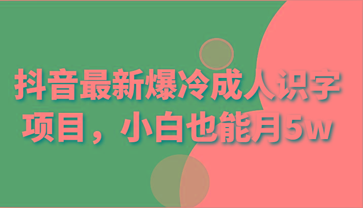 抖音最新爆冷成人识字项目，小白也能月5w-星火轻创