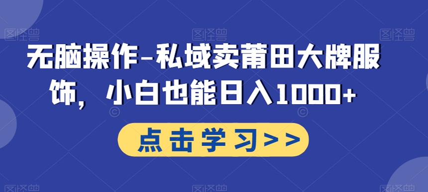 无脑操作-私域卖莆田大牌服饰，小白也能日入1000+-星火轻创