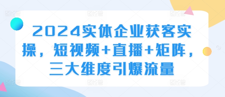 2024实体企业获客实操，短视频+直播+矩阵，三大维度引爆流量-星火轻创