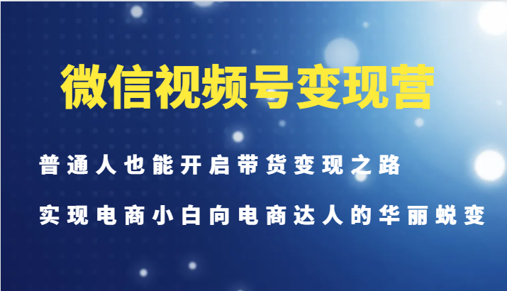 微信视频号变现营-普通人也能开启带货变现之路，实现电商小白向电商达人的华丽蜕变-星火轻创