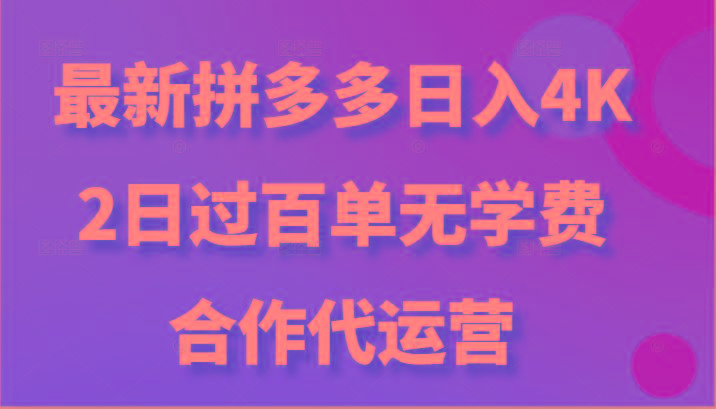 最新拼多多,日入4K+,2日过百单无学费,合作代运营-星火轻创