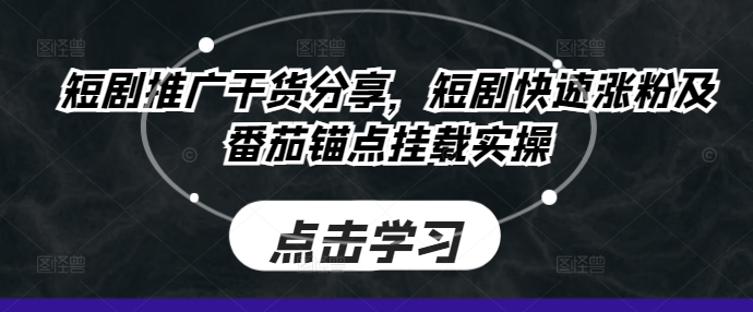 短剧推广干货分享，短剧快速涨粉及番茄锚点挂载实操-星火轻创