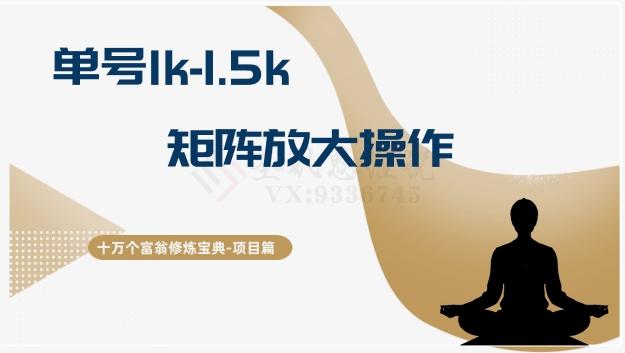 十万个富翁修炼宝典15.单号1k-1.5k，矩阵放大操作-星火轻创